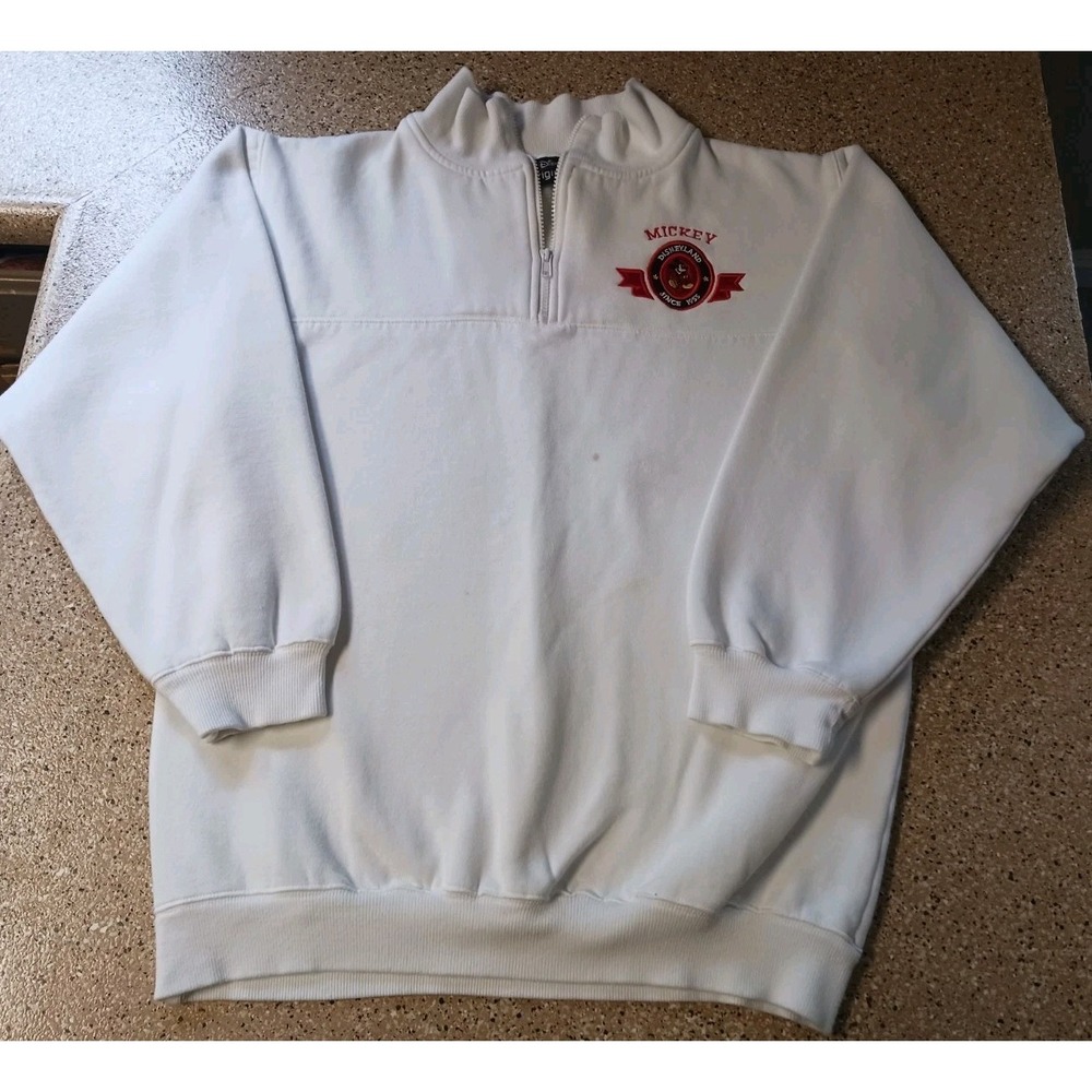 Vintage Walt Disney Originals Mickey 1/4 Zip Collared Sweatshirt Adult S/M White